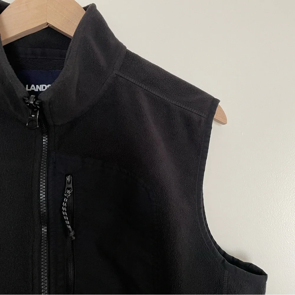 Lands' End Men’s Black Fleece Vest Stand-Up Collar Nylon Chest Pocket Size M